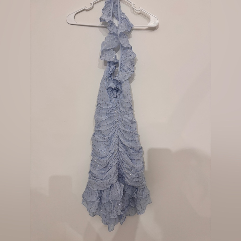 For Love And Lemons Blue Ruched Ruffled Mini Dress - Picture 4 of 4